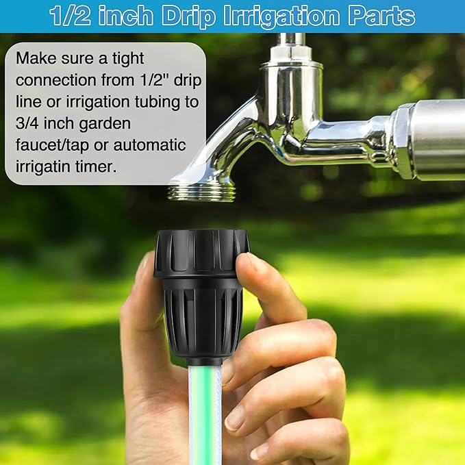 6 Pcs 25 PSI Drip Irrigation Pressure Regulator Faucet Adapter Kit, 3 Pcs 3/4" FHT x 3/4'' MHT Pressure Regulator, 3 Pcs 1/2 Inch Drip Irrigation Tubing Adapter for Drip Irrigation System
