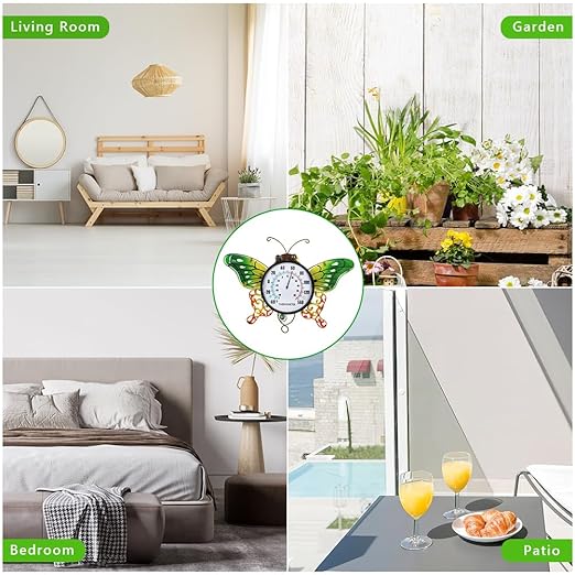 Indoor Outdoor Thermometer, Butterfly Wall-Mounted Thermometer Waterproof for Patio Garden Yard & Living Room, No Battery Needed