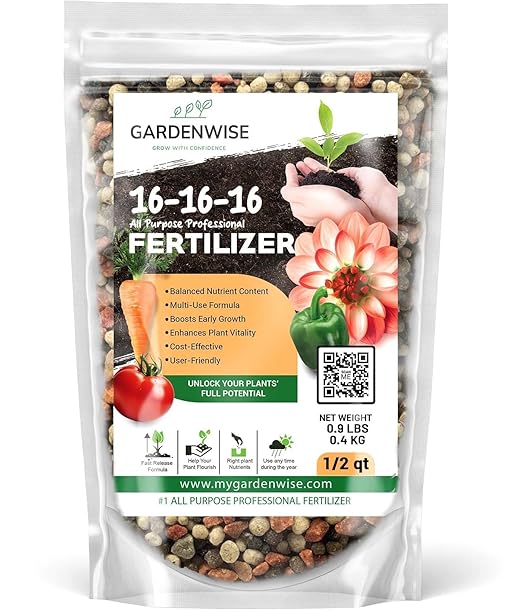 16-16-16 All Purpose Professional Fertilizer - Lawn Fertilizer - Flower Fertilizer - Trees Fertilizer - Shrubs Fertilizer - Vegetable Gardens Fertilizer (1/2 Quart)