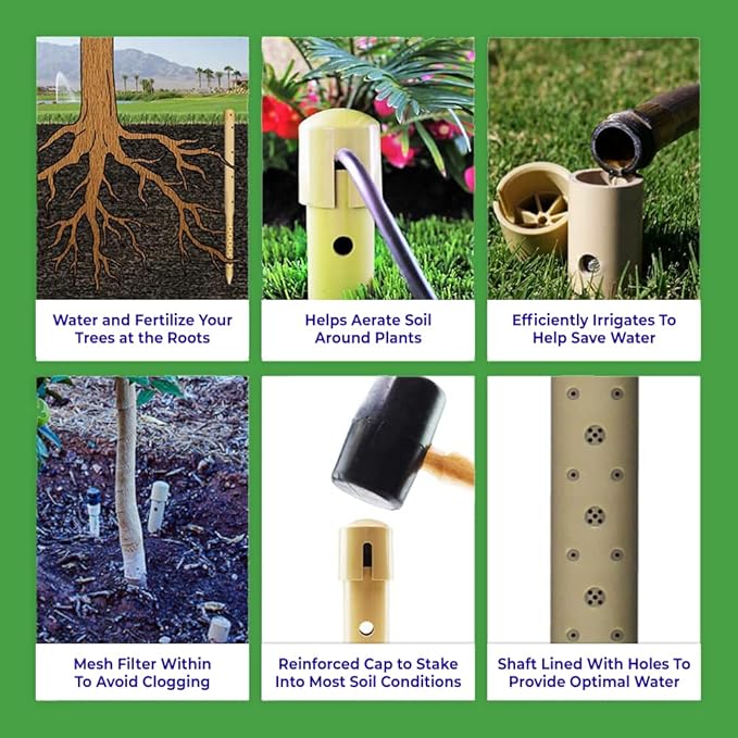 Underhill Deep Drip Irrigation Stakes 8-Inch, Watering Spikes for Trees, Flowers, Fruits, and Small Plants, Drip System Tubes, A-DD08-4, Case of 4