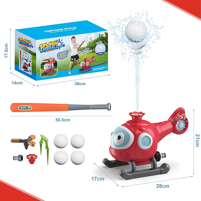Outdoor Water Sprinklers with 4 T Ball Set for Toddlers Kids Ages 4-8,Summer Outside Sprinklers Play Equipment Baseball Game Lawn Yard Tee Ball Game for Boys Girls,Hose Connector Included