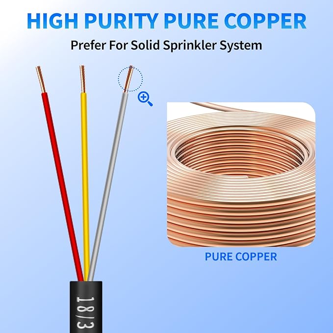 18/3 Solid Sprinkler System Wire 150ft, 18 Gauge Irrigation Wires PVC Jacket Sprinkler Cable for Underground Irrigation Valves Field Central Control System