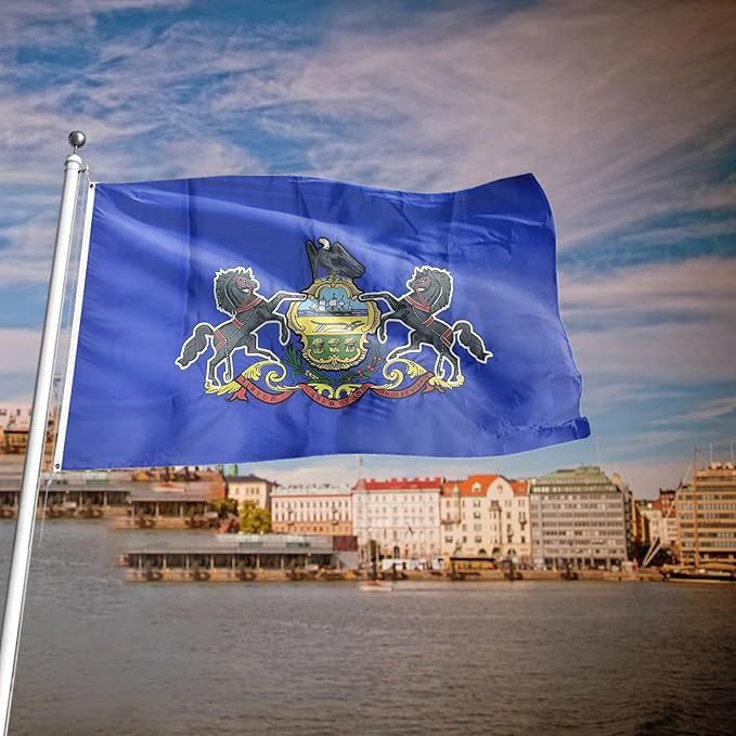 ROTERDON Pennsylvania State Flag 3x5 FT, Embroidered Pennsylvania Flags for Boat, USA PA Banner with Brass Grommets Double Stitched, 210D Heavy Duty Nylon Outdoor