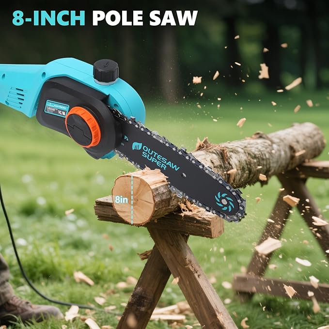 8-Inch Cordless Pole Saws 20V Electric Pole Saw for Tree Trimming Pole Chainsaw with 2.0Ah Battery & Charger 9.5 Ft MAX Reach Pole Chainsaw for Branch Cutting