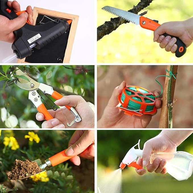 10 Pieces Gardening Tools Set, Ergonomic Handle Sprayer,Pruner,Rake,Shovel,Folding Saw,Glove,Outdoor Garden Tools with Carrying Suitcase,Ideal Garden Tool Gifts for Women