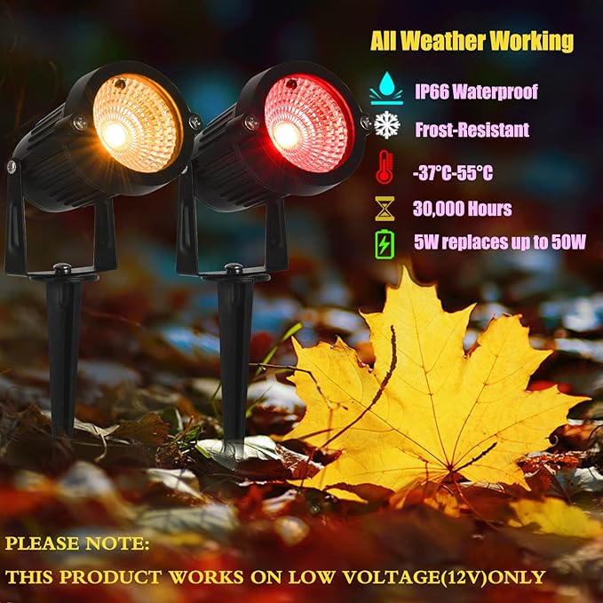 Low Voltage Landscape Lights Color Changing RGB LED Landscape Lighting with Connectors Outdoor Waterproof Spotlight Remote Control for Garden Pathway Christmas Decorative Light(5W DC12V 10P