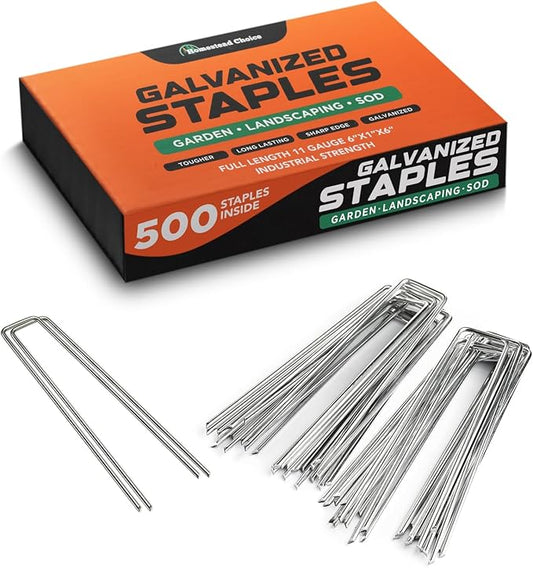 6 Inch Galvanized Landscape Staples- 500 Metal Garden Stakes for Gardening -11 Gauge Anti-Rust Heavy-Duty Ground Sod Pins Yard Stakes for Weed Barrier Fabric Irrigation Tubing Hose