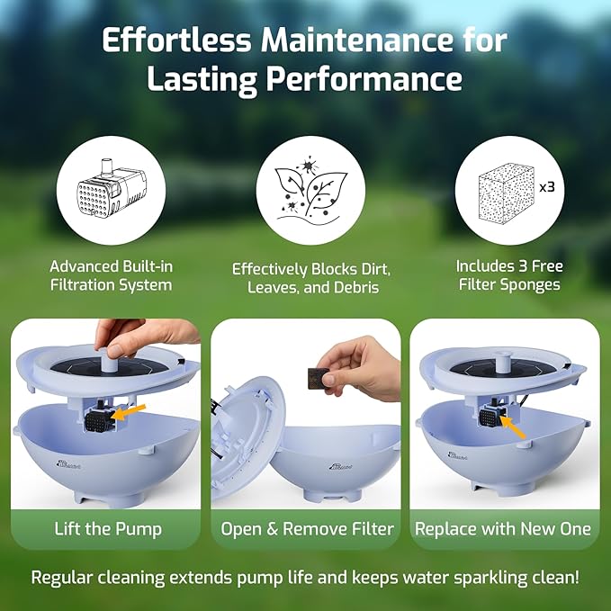 Solar Bird Bath Fountain with Battery, 3-in-1 Hanging & Freestanding Birdbath with Low-Water Protection & 3 Nozzles for Garden, Patio Decor (Sky Blue)