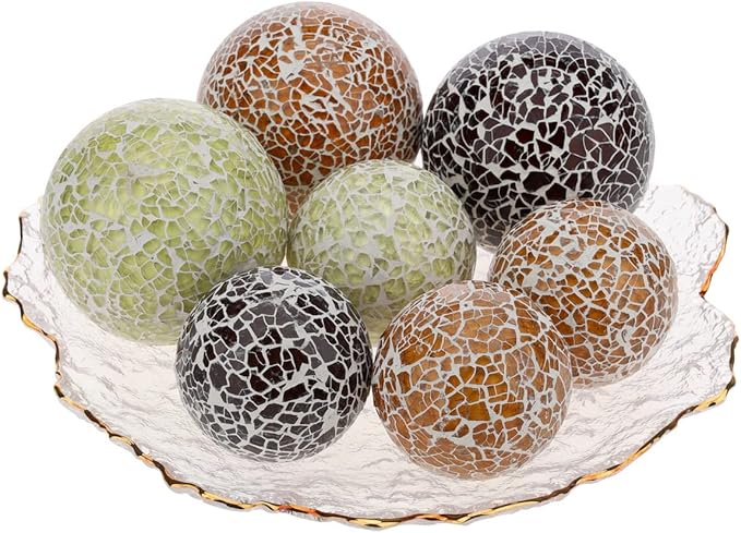 6 PCS 2.5inch Round Glass Mosaic Sphere Balls Set Living Room Table Bowls Vases Home Centerpieces Decorative Orbs Christmas Thanksgiving Wedding Party