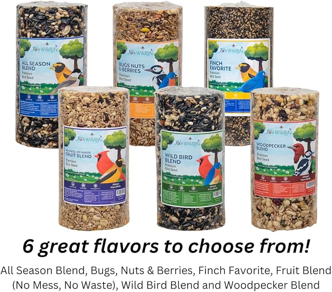 JCs Wildlife No Mess, No Waste Fruit Blend Premium Bird Seed Small Cylinder with Hole, 2 lb (6 Cylinder)
