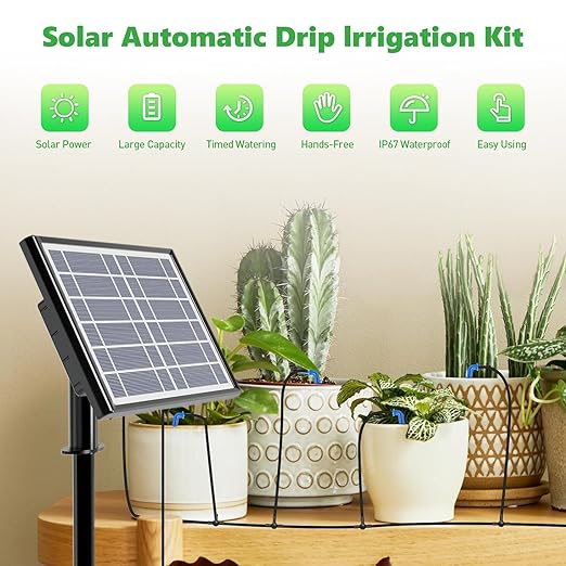 Solar Auto Drip Irrigation Kit System, 15 Potted Solar Powered Plants Watering System, Irrigation System for Indoor and Outdoor
