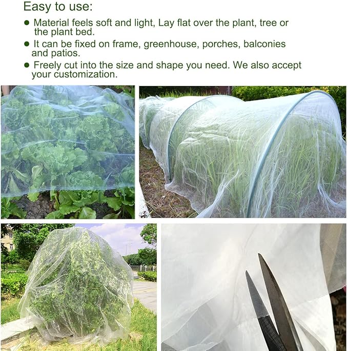 5Ft x 100Ft Mosquito Bug Insect Bird Fine Mesh Net Barrier Hunting Blind Garden Screen Netting for Protect Your Plant Fruits Flower