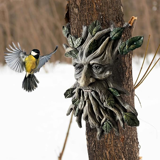 Tree Face Sculpture, Funny Greenery Old Man Tree Hugger Statue, Indoor & Outdoor Creative Props for Garden and Home,11.8" x 7.9" x 2.4"