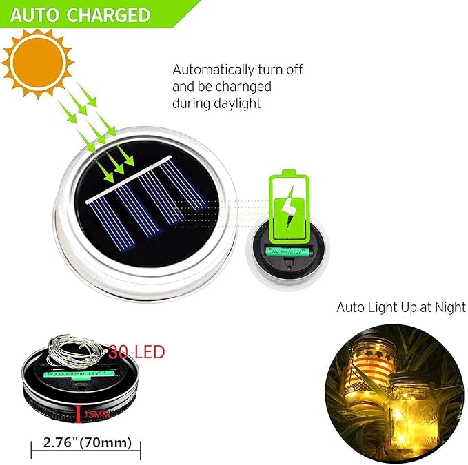 ZNYCYE Mason Jar Solar Lights for Outside, 6 Pack 30Led Fairy Lights Mason Jar Solar Lids Outdoor Waterproof String Lights with Hanger (No Jars) Best for Patio Garden Yard Lawn Decor(Warm White)