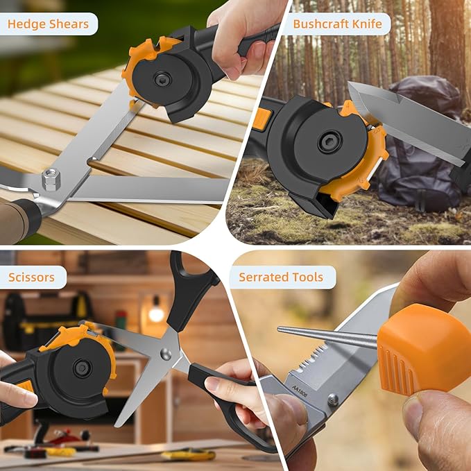 Garden Tools Knife Sharpener, All in 1 Sharpens Lawn Mower Blades, Axes, Pruner, Hedge Shears, Hunting Gear, Machete, Repairs & Hones Edges, Durable & Easy to Use