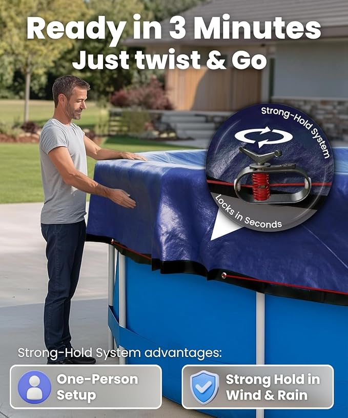 21 Foot Round Winter Pool Cover with Strong-Hold System | Triple-Layer 21 Ft Pool Covers for Above Ground Pools | 2-in-1 Swimming Pool Cover for Winter & Summer | Cold & UV Resistant 21Ft Poolcover
