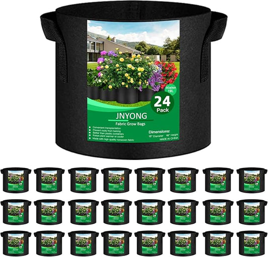 24-Pack 5 Gallon Thickened Non-Woven Grow Bags, Aeration Fabric Pots with Handles