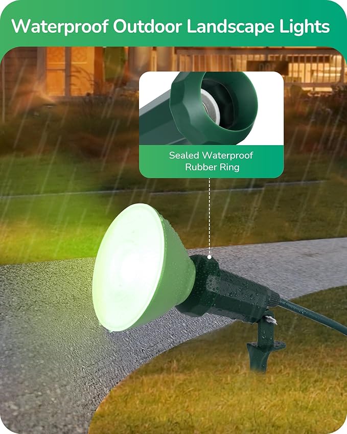 EDISHINE 120V Spotlights Outdoor Halloween, 6FT Cord, Weatherproof Plug in LED Flood Stake Lights, E26 150W PAR38 Bulb, 120° Adjustable Landscape Light Socket for Holiday, Patio, UL Listed, 2 Pack