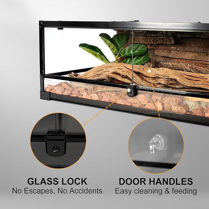 Tempered Glass Reptile Tank, 36" x 18"x 12" Front Opening Terrarium with Top Screen Ventilation & Water-Holding Bottom, 34 Gallon Reptile Enclosure for Bearded Dragon, Snake, Leopard Gecko