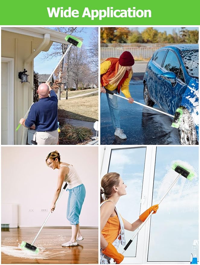 Five-Sided Car Wash Brush with Long Handle,Soft Bristle Scrub Cleaning Mop with Extendable Handle for Car, SUV, Truck, Caravan, Boat, House Siding, Sweep Snow 60”/151cm