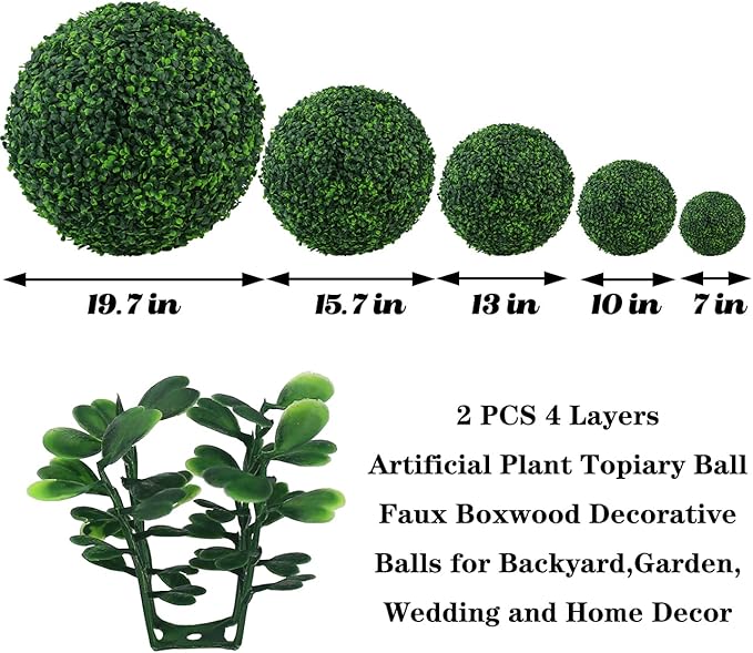Sunnyglade 2 PCS 15.7 inch 4 Layers Artificial Plant Topiary Ball Faux Boxwood Decorative Balls for Backyard, Balcony,Garden, Wedding and Home Décor (15.7 inch)