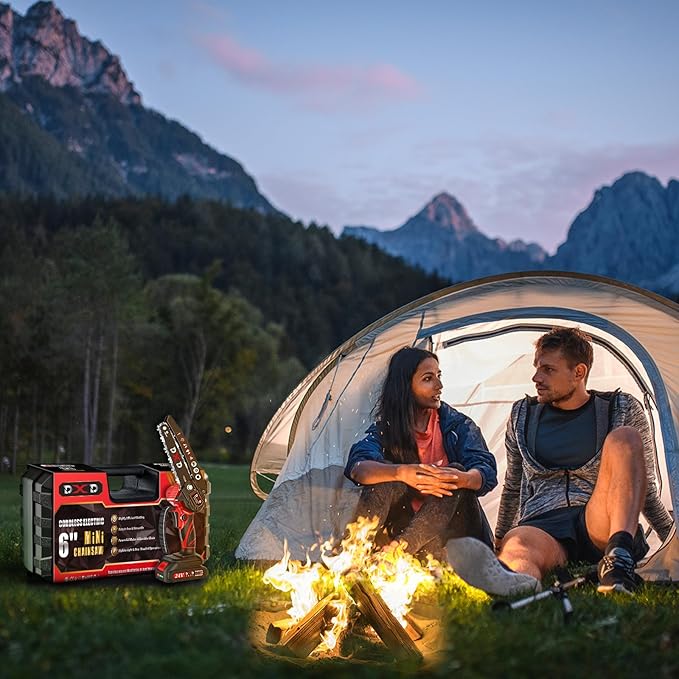 Handheld Mini Cordless Electric Chainsaw with Battery&Gas Powered Option,6-Inch chainsaw&Pruning Attachment Bar Oil Jug, Safety Gloves, Chainsaw Chain & Caseightweiaht for Tree Trimming. Wood Cutting