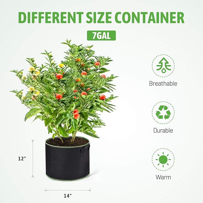 Delxo 20-Pack 7 Gallon Heavy Duty Aeration Thickened Nonwoven Fabric Pots Plant Grow Bags with Handles