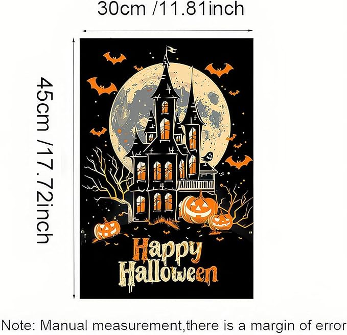 Garden Flags 12x18 Inch Halloween Garden Flag Double-Sided Haunted House Pumpkin Bats Moon Outdoor Fall Yard Sign Holiday Banner for Porch Lawn Decor