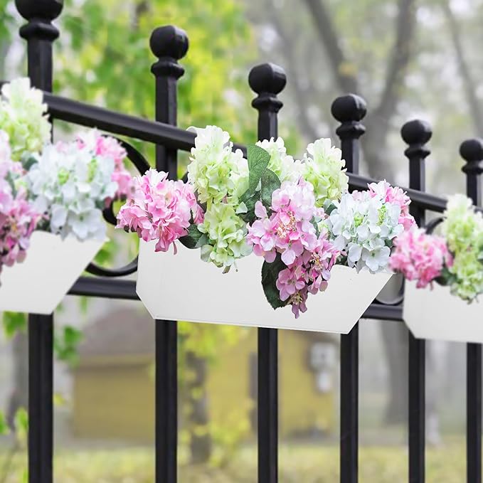 Railing Planters Outdoor Balcony 16 Inch Deck Over The Railing Planter Boxes Hanging Planters for Fence Flower 3 Pcs (White)