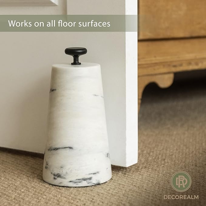 Marble Decorative Door Stop, Cute Door Stopper with Cast Iron Handle, Heavy Weighted Door Stop for Your Indoor or Outdoor Door, Heavy Door Stopper Weight/Rock for Country Home Decor (2 Knobs, 6lbs)