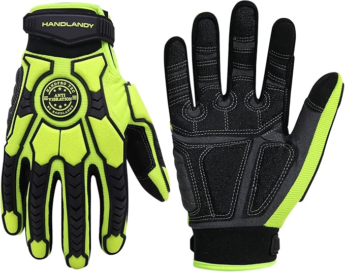 HANDLANDY Anti Vibration Gloves, SBR Padding, TPR Protector, Mechanic Work Gloves (Large, Black)