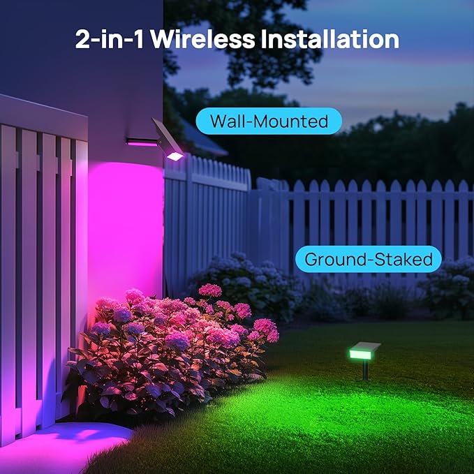 Consciot Solar Spot Lights Outdoor, Adjustable 170° Solar Outdoor Light, 7 Multicolored Garden Light Waterproof IP65, Landscape Lighting for Yard Pool Garden Tree, 4 Pack