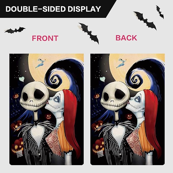 Halloween Ghost Garden Flag The Nightmare Garden Flag Sally Kisses Jack Vertical Double Sided Rustic Farmland Burlap Yard Lawn Outdoor Decor 12.5x18"