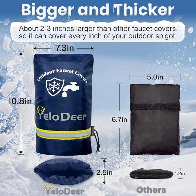 Outdoor Faucet Cover for Winter, Yelodeer 4 Packs 7.1"W X 10.7"H Upgraded Thicken Spigot Pipe Covers, Reusable Waterproof Oxford Faucet Sock, Hose Bib Covers for Winter Insulated Freeze Protection