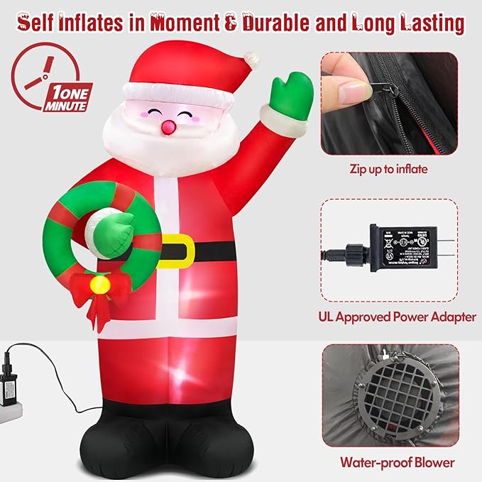 Danxilu 12 FT Giant Santa Claus Inflatable Christmas Decorations Outdoor Built-in LED Lights, Large Inflatable Santa Blow up Yard Decorations Waterproof Christmas Decor for Outside Lawn Xmas Holiday