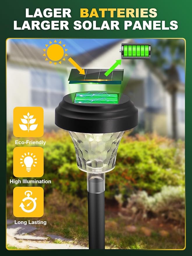 Ultra Bright Solar Lights 8 Pack, Outdoor Solar Yard Pathway Lights, Warm White IP67 Waterproof LED Garden Lights for Path, Backyard, Christmas, Lawn, Landscape Decorative