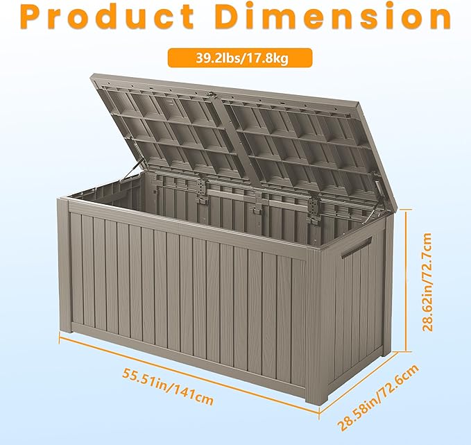 200GAL Brown Industrial - Grade Outdoor Deck Box with Lock Hole - Waterproof, SGS - Certified UV Protection, Built for Commercial Patio and Event Supply Storage, Quick Assembly