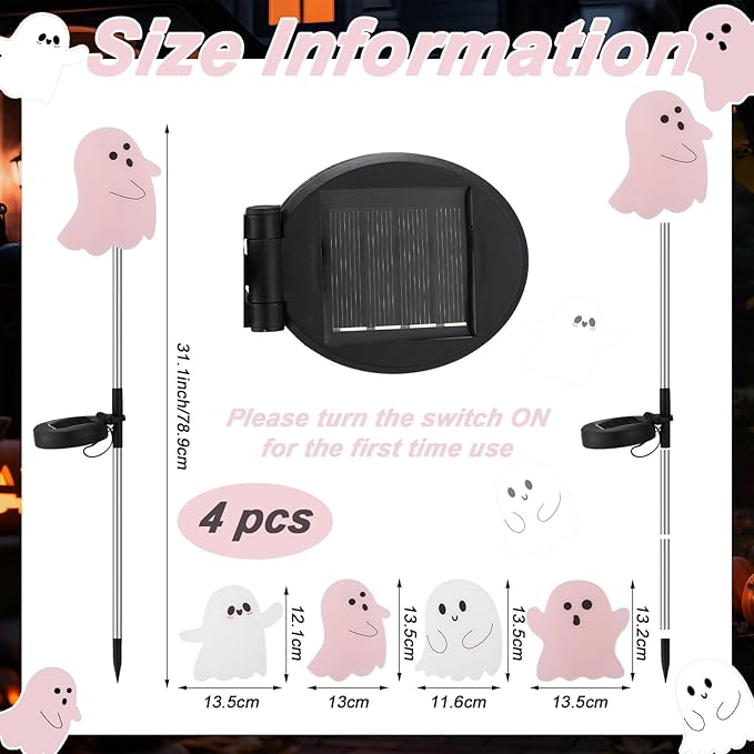 Retisee 4 Pack Halloween Ghost Solar Light with Stakes Outdoor Decorative Yard Signs with Waterproof Solar Lights Halloween Party Favors for Walkway, Pathway, Driveway, Yards, Garden, Lawn