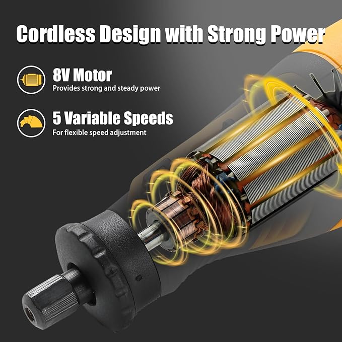 Cordless Chainsaw Sharpener Kit - Portable 8V Chain Saw Sharpener Tool with 4 Diamond Wheels & Angle Attachment, Variable Speeds, Safety Lock, Hang Ring - Ideal for All Chainsaw Chains