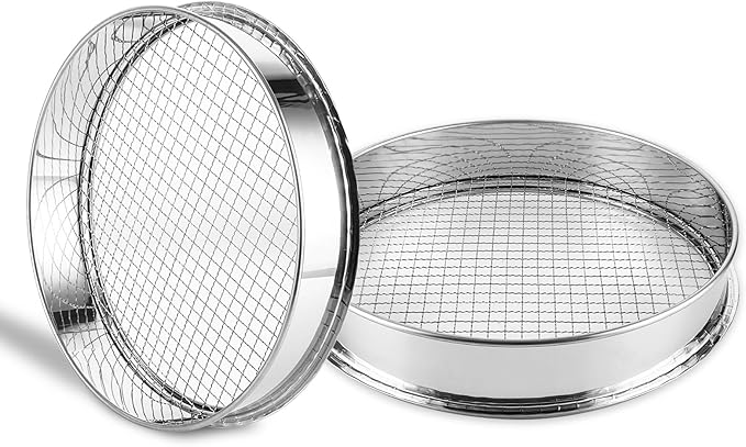 2 Pcs 12 Inch Soil Sifter for Gardening, Gardening Soil Compost Sifter, Stainless Steel Soil Sieve, Mesh Screen Dirt Sifter for Dirt,Sand,Rock,Filtration Compost Bonsai Gardening Tool (10mm)