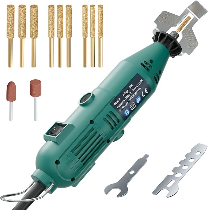 Electric Chainsaw Sharpener Kit Adjustable Speed Chainsaw Chain Sharpener with 9 Titanium Coated Diamond Files for All Chainsaw Chain Sizes