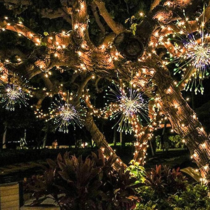 10 Pcs Total 600 LED Firework Copper Wire Lights, Fairy Twinkle Lights Solar String Lights 8 Modes Waterproof Starburst Lights for Christmas, Birthday, Bedroom, Corridor Patio, Wedding