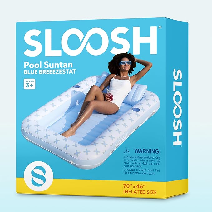 SLOOSH Inflatable Tanning Pool Lounger Float, 70" x 46" Pool Floats Adult with Pillow, 4 in 1 Suntan Tub Raft Floatie,Sunbathing Bed Lounge for Water Blow Up Ball Pit Party Gifts
