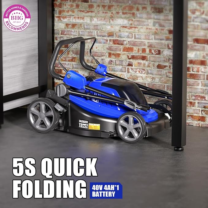 WILD BADGER POWER Lawn Mower 40V Brushless 18" Cordless, 5 Cutting Height Adjustments Electric Lawn Mower, Quickly Folding Within 5’s, 4.0AH Battery and Super Charger Included.