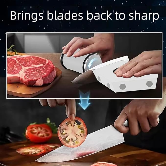 White Rolling Knife Sharpener, Professional Rolling Knife Sharpener Kit with 5 Magnetic Angle Offer 12/15/18/20/22° for Kitchen Knives (SET-B)