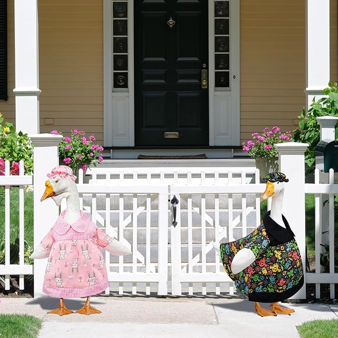 Porch Goose Outfits Funny Porch Statue Goose Clothes with Hat for 23" Cement/Plastic Lawn Geese Statues Outdoor Patio Yard Lawn Art Decor Garden