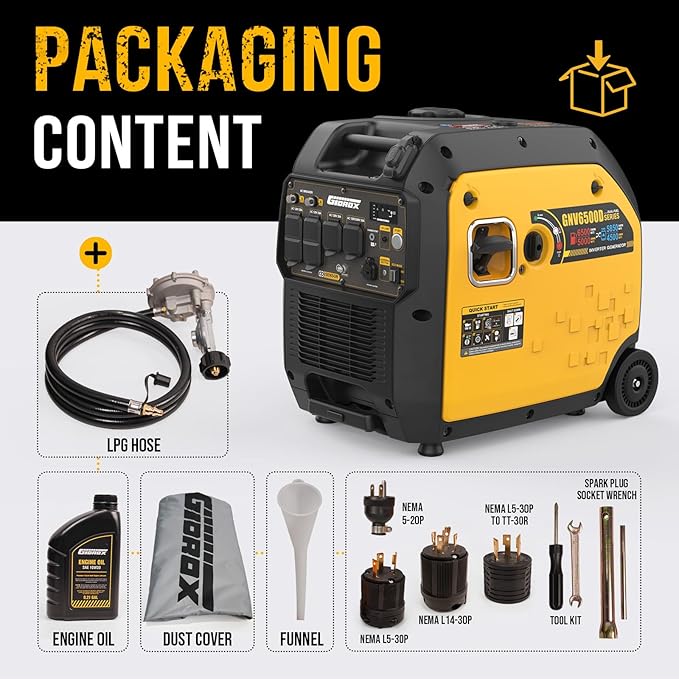 6500W Dual Fuel Inverter Generator, Gas & Propane Powered, RV Ready Remote/Electric Start, Super Quiet, 120V/240V with CO Sensor Portable Generator for RV, Camping or Party,EPA Compliant