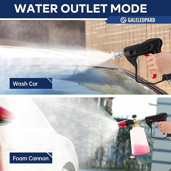 Short Pressure Washer Gun with 1/4" Quick Connector, 4350 PSI High Pressure Washer Gun with 5 Spray Nozzle Tips, 3/8'' Male Plug and M22-14/15mm Fittings, Power Washer Gun Compatible with Foam Cannon