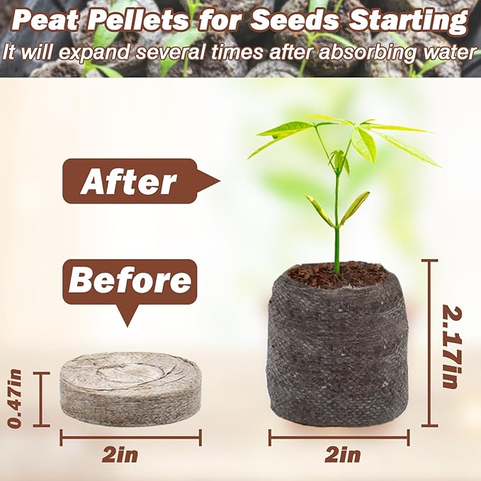 ZeeDix 50Pcs 50mm Peat Pellets for Seedlings, Seed Starter Pods Seed Starting Plugs Soil, Compressed Nutrient Block Potting Soil Discs Pellet for Planting Herbs Flowers Vegetables