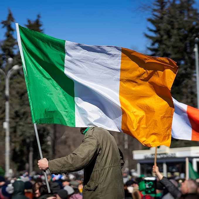 Ireland Irish Flag 3x5 ft Outdoor, Double Sided 3 Ply Heavy Duty Ireland National Country Flag, 100% Quality Polyester Irish Banner with Brass Grommets 4 Rows Stitches